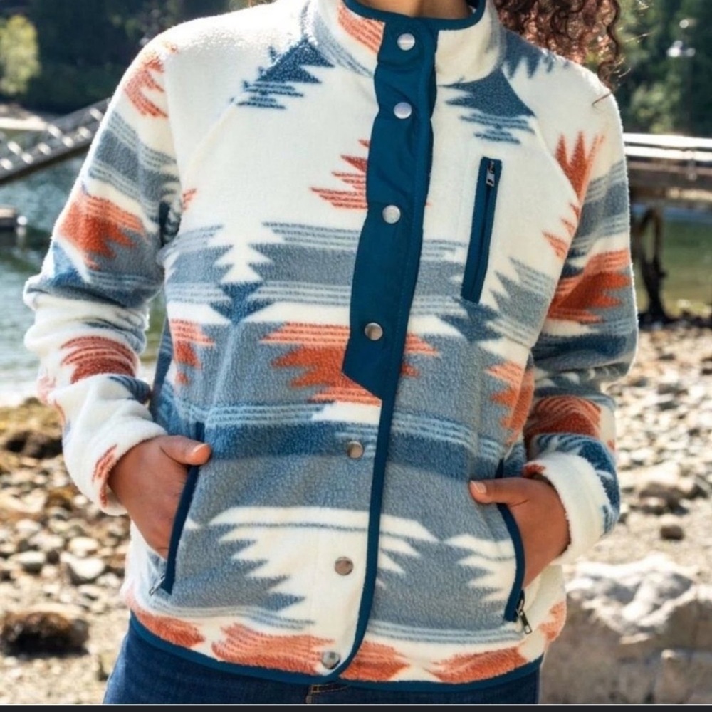 Thread & Supply Blue and White Jacket with Geometric Pattern